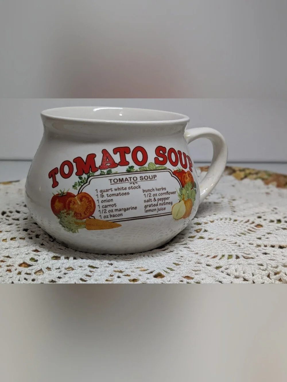 Dat’l Do-It Tomato Soup Recipe Mug 3.25x3.75” Vintage Ceramic Retro Chili Cup